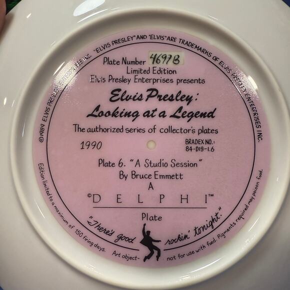 A STUDIO SESSION collector plate ELVIS PRESLEY Legend #6 Bruce Emmett 1990 - Picture 3 of 9